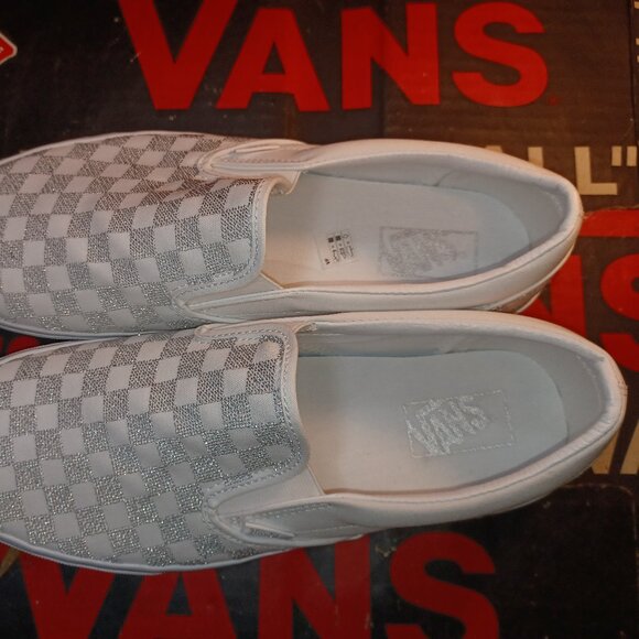 Vans Men\'s 11.5 Checkered Slip-On Metallic True White VN000CT5W00 Checkerboard main image 8